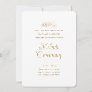 Invitation Cérémonie minimale de Mehndi Henna de style or