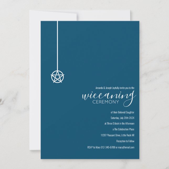 Invitation Cérémonie moderne Blue Pentacle Baby Wiccaning (Devant)