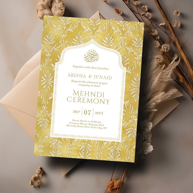 Invitation Cérémonie musulmane de Mehndi royale d'or Damas (Créateur téléchargé)