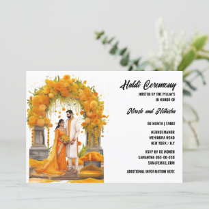 Invitation Cérémonie pré-mariage florale haldi famille curcum