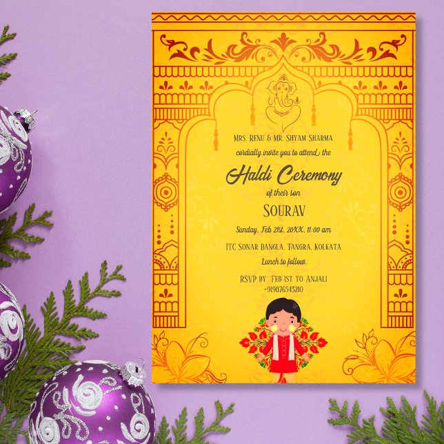 Invitation Cérémonie Royale Haldi du Marié Hindou Indien (Créateur téléchargé)