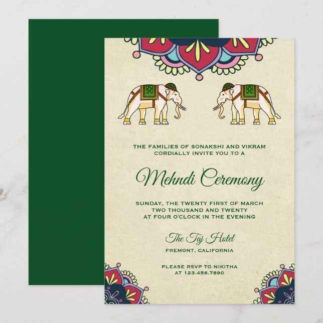 Invitation Cérémonie traditionnelle Mehndi au henné indien po (Devant / Derrière)