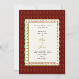 Invitation Cérémonie traditionnelle rouge et or Mehendi Indie