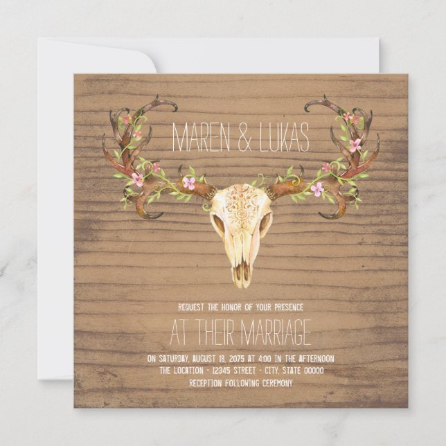 Invitation Cerf Antler Crâne Sud-Ouest Mariage (Devant)