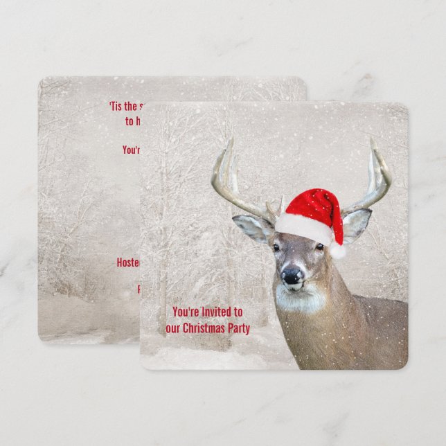 Invitation Cerf de Noël avec la fête du Père Noël (Devant / Derrière)