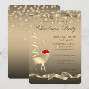 Invitation Cerf de Noël Chapeau de Père Noël,Diamants ,Fête d