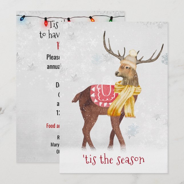 Invitation Cerf de Noël dans les flocons de neige (Devant / Derrière)