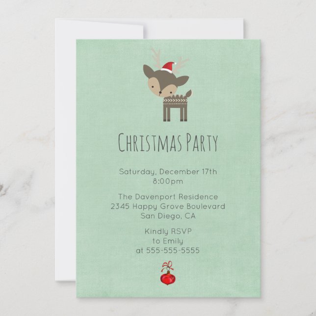 Invitation Cerf De Noël Dans Une Fête De Noël Rouge Père Noël (Devant)