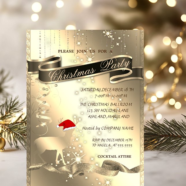 Invitation Cerf de Noël, Paillettes, Fête de Noël de l'entrep (Créateur téléchargé)