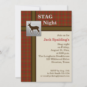 Invitation Cerf Écossais Rouge, Marron et Argent