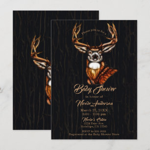 Invitation Cerf en bois rustique campagne Baby Shower