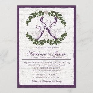Invitation Cerf en couronne avec Plum Monogram