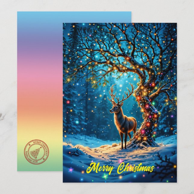 Invitation Cerf mignon de Noël forêt hivernale festive (Devant / Derrière)