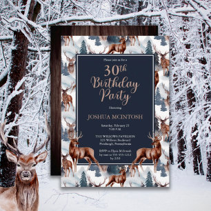 Invitation Cerf rustique Woodsy Forêt 30ème anniversaire fê
