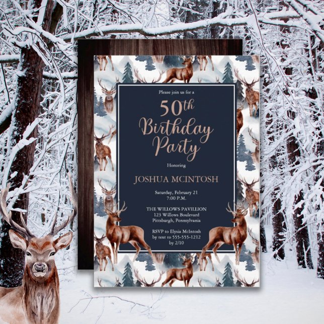 Invitation Cerf rustique Woodsy | Forêt 50ème anniversaire fê (Créateur téléchargé)