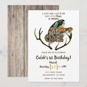 Invitation Cerf sauvage bois et plumes Boho 1er anniversaire