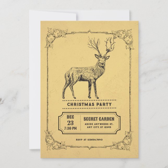 Invitation cerf vintage (Devant)
