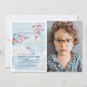 Invitation Cerf-volant coloré & Ciel bleu Aquarelle Photo Ann