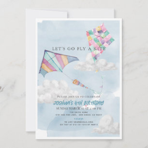 Invitation Cerf-volant coloré et ciel bleu Aquarelle Annivers