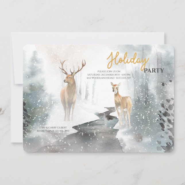 Invitation Cerfs dans la neige hivernale (Devant)