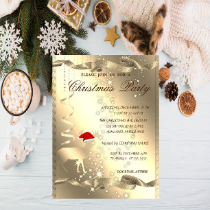 Invitation Cerfs de Noël élégants, Paillettes, Fête de Noël
