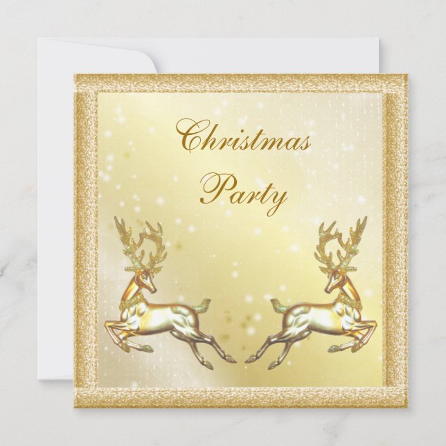 Invitation Cerfs dorés élégants Fête de Noël chic (Devant)