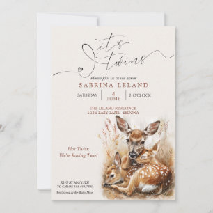 Invitation Cerfs et Faons Jumeaux Aquarelle Rustique