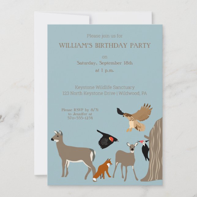 Invitation Cerfs, renards et oiseaux Animaux sauvages Fête d' (Devant)