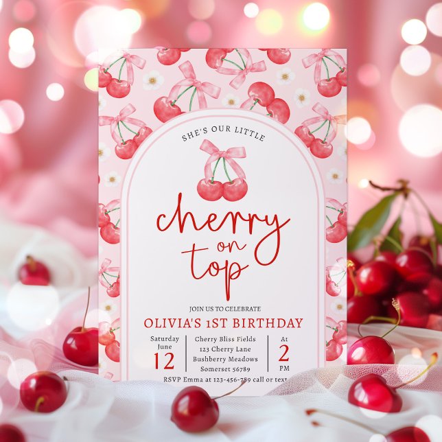 Invitation Cerise 1er anniversaire fête Coquette Cerise Anniv (Créateur téléchargé)