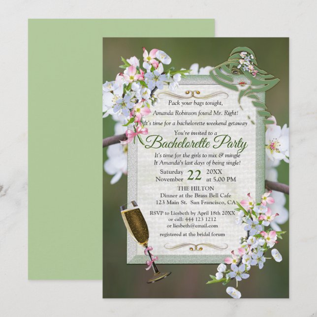 Invitation Cerise Blossom Bachelorette (Devant / Derrière)