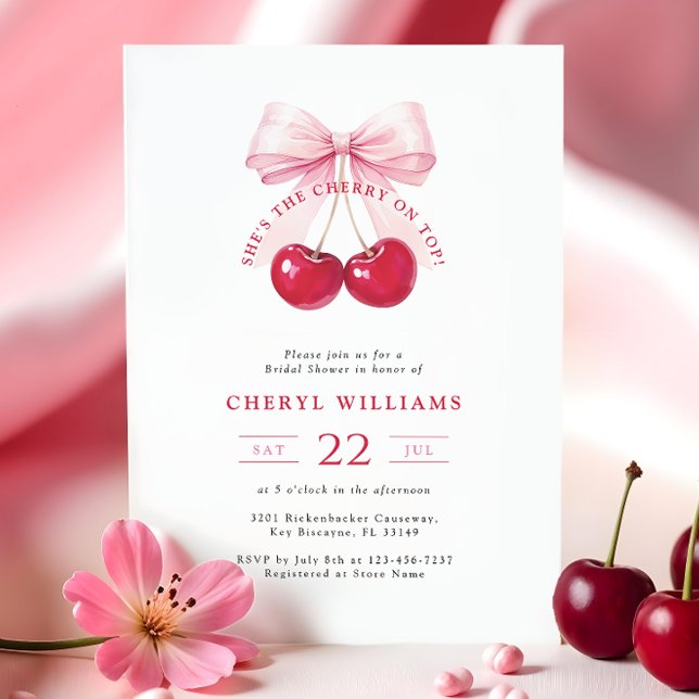 Invitation Cerise Coquette Sur La Fête des mariées Supérieure (Créateur téléchargé)