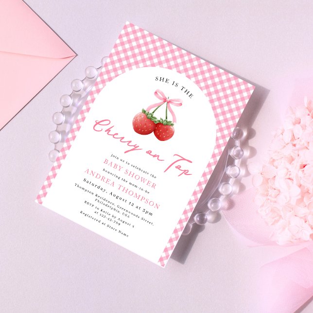 Invitation Cerise de Bow rose sur le Baby shower supérieur En (Créateur téléchargé)