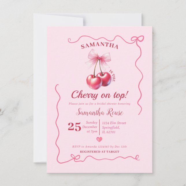 Invitation Cerise de seins rose Conquette sur la Fête des mar (Devant)