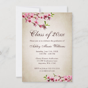 Invitation Cerise Fleurs Vintage Tan Graduation