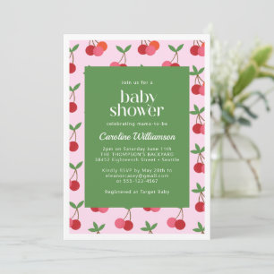 Invitation Cerise Fruit Rouge rose Vert mignonne Baby shower