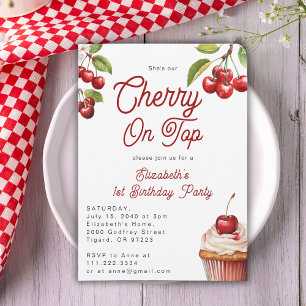 Invitation Cerise mignonne en haut premier anniversaire