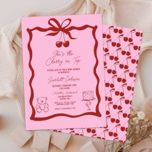 Invitation Cerise mignonne sur le Baby shower rose et rouge