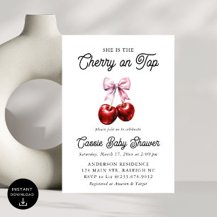 Invitation Cerise moderne sur le Baby shower en bois rose sup