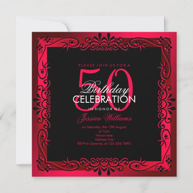 Invitation Cérise romantique Décoratif encadré 50e anniversai (Devant)