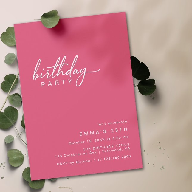 Invitation Cerise rose | Typographie moderne simple Anniversa (Créateur téléchargé)