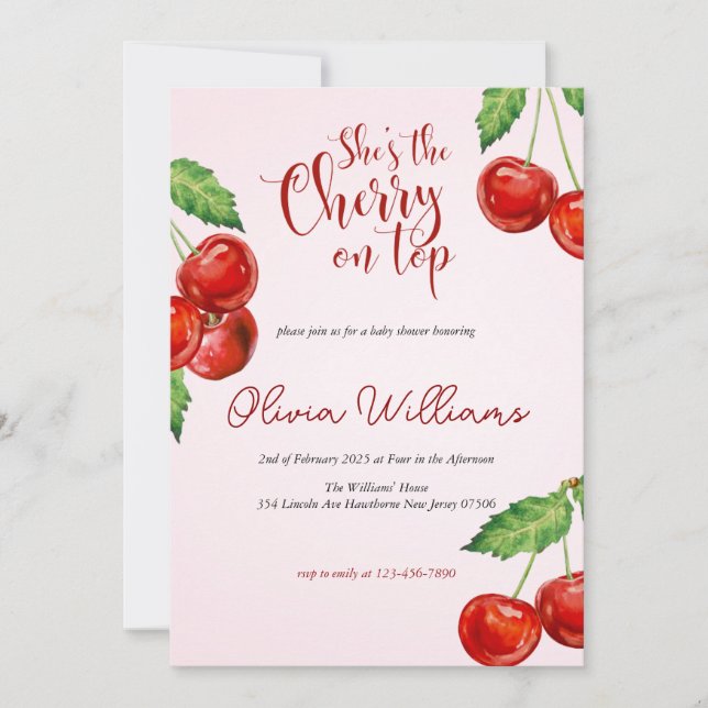 Invitation Cerise sur le Baby shower supérieur (Devant)