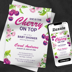Invitation Cerise sur le Baby shower supérieur aquarelle Blos