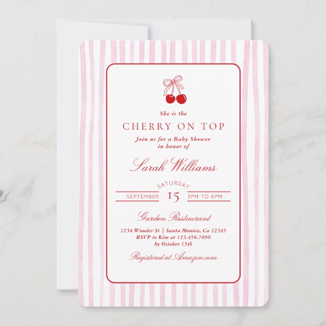 Invitation Cerise sur le Baby shower supérieur fille (Devant)