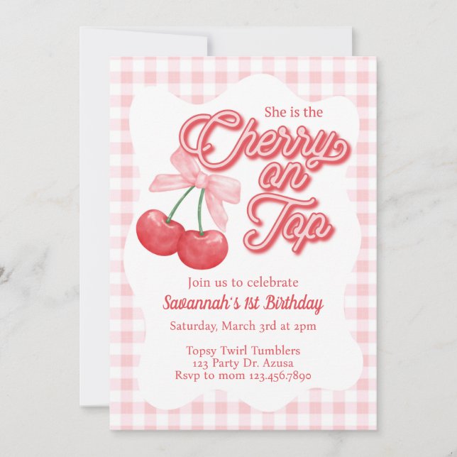Invitation Cerise sur le dessus, Anniversaire des cerises, N' (Devant)