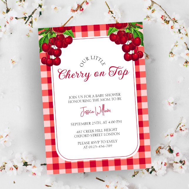 Invitation Cerise sur le dessus Automne En vichy Baby shower  (Créateur téléchargé)