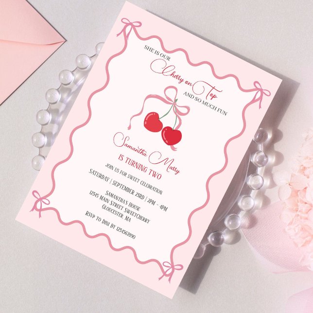 Invitation Cerise sur le dessus Bow rose Anniversaire N'impor (Créateur téléchargé)