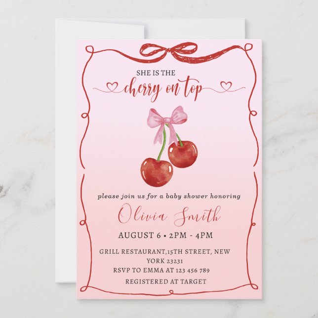 Invitation Cerise sur le dessus Coquette Bow Cerise Baby show (Devant)