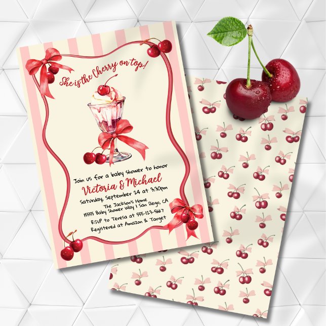 Invitation Cerise sur le dessus Crème glacée Baby shower Sund (Créateur téléchargé)