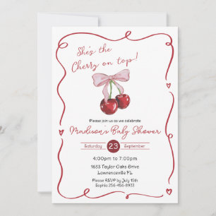 Invitation Cerise sur le dessus de ruban rose Coquette Baby S