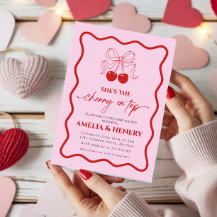 Invitation Cerise sur le dessus doodle noeud fille Baby Showe